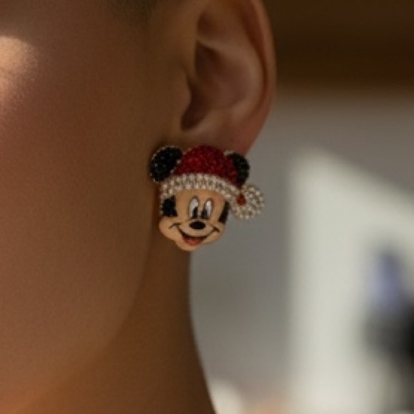 Disney Jewelry - Disney Red & Black Rhinestone Minnie Holiday Stud Earrings